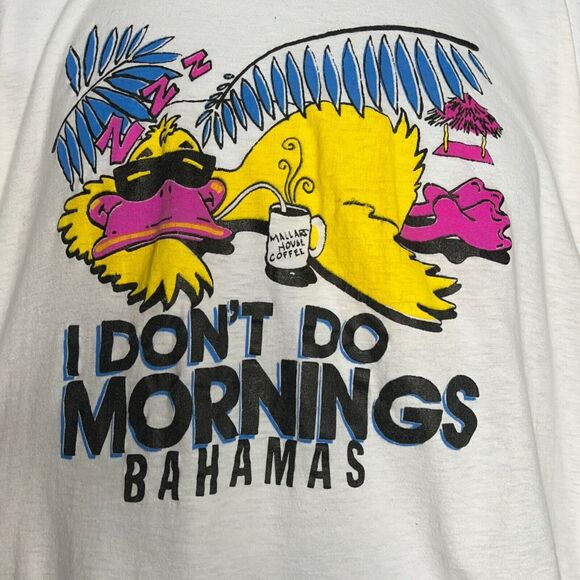 I Dont Do Mornings T Shirt Mens Size XL Vintage 90s Bahamas Coffee Single Stitch - Picture 3 of 10